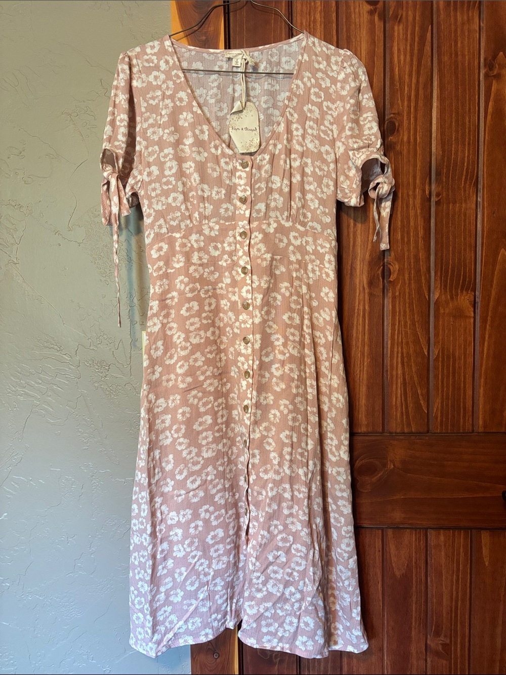 Hem & Thread Pink Floral Button-Front Midi Dress